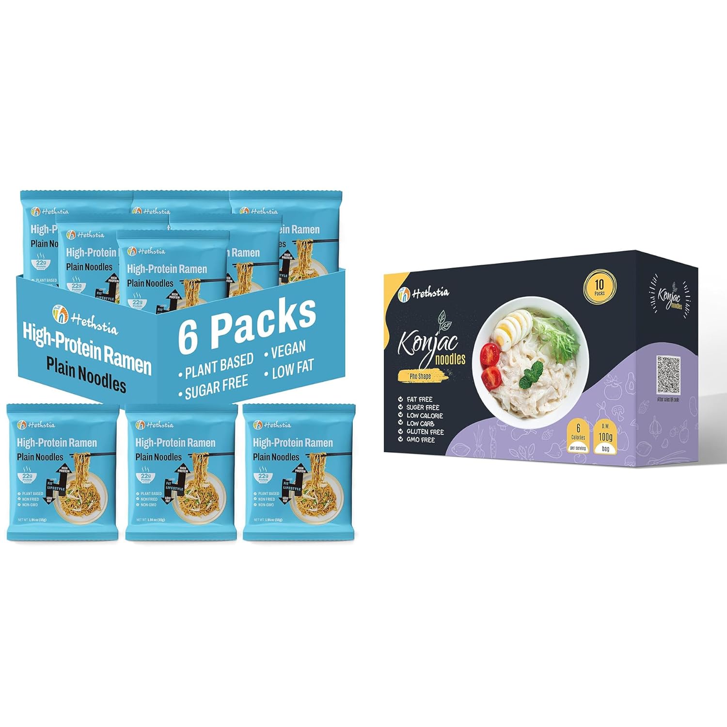 Hethstia Ramen y Fideos Shirataki Alto en Proteína, 16 Packs, 22g Proteína