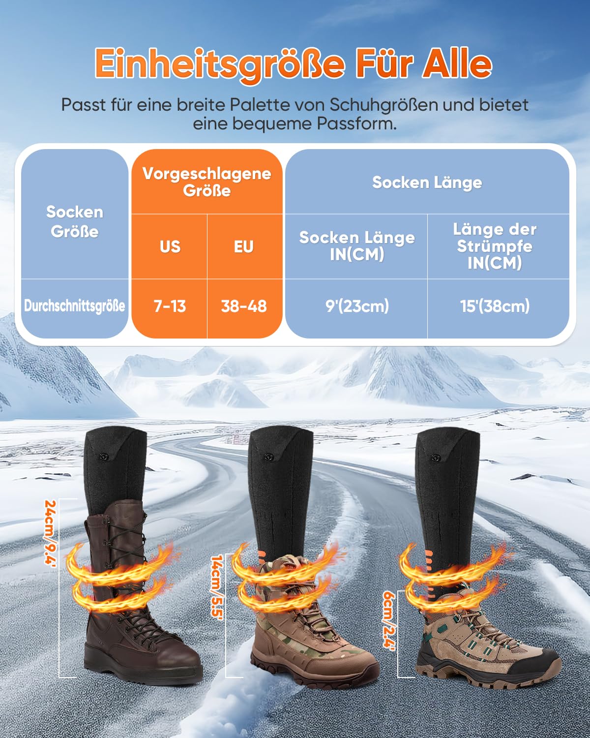 2026 Upgraded Beheizbare Socken, Wiederaufladbare Heizsocken mit 2×5000mAh 5V Akku, 3 Wärmeeinstellungen & 360° Heizung Beheizte Socken, Waschbare Beheizbare Socken Damen Herren für Ski Jagen Wandern