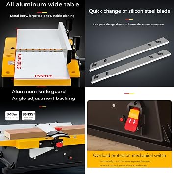 Multifunctional Jointers Woodworking Benchtop Jointer - 1800W 6 Inch, Heavy Duty Planer at 12000 RPM/min - Efficient Jointer Planer for Woodworking Projects