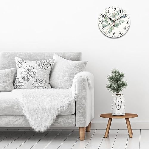 Miniatura 3 de Acuarela - Reloj de pared de eucalipto rústico con ramas de follaje botánico de madera retro, reloj de pared de cuarzo de calidad, sin tictac,