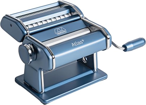 Marcato Made in Italy Atlas+Pasta Machine,Powder Blue. Chrome Plated Steel & Aluminum Rollers, Double Cutter for Lasagna, Fettuccine & Spaghetti; Durable Manual Pasta Maker for Homemade Pasta