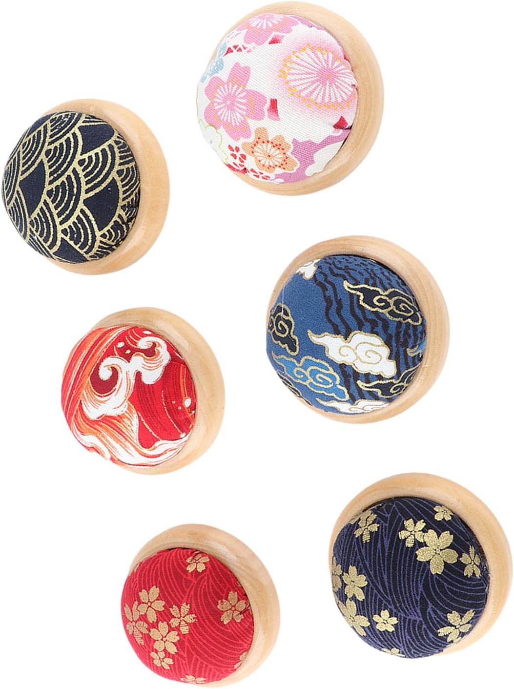6Pcs Round Pin Cushion, Sewing Needle Pin Cushions with Wooden Base Sewing Accessory for Household