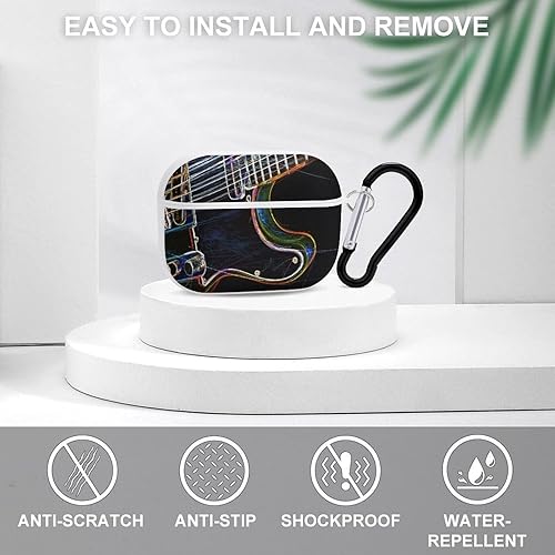 Miniatura 3 de Funda de guitarra eléctrica de color para Airpods Pro (21 generación) con llavero, funda protectora completa a prueba de golpes, funda rígida de