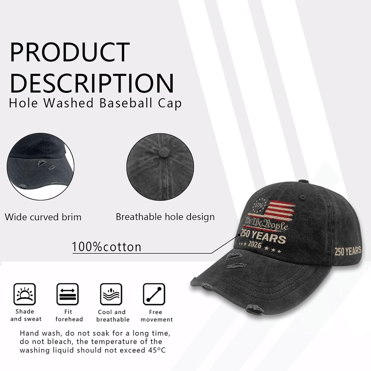 250th Anniversary 250 Years Freedoms Baseball Hat Running Embroidered Cap for - Image 7