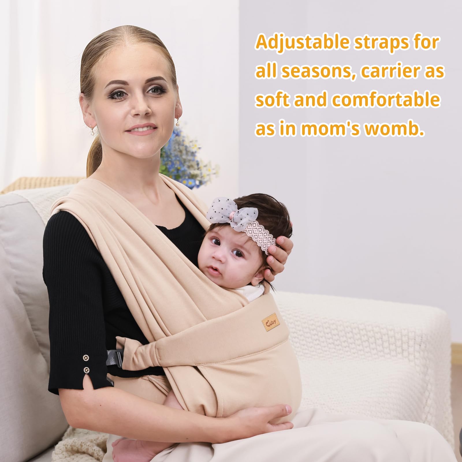 CUBY Babytrage mit halber Schnalle, ergonomische Schmetterlingsrückenform, verstellbare Kopf-Nackenstütze, Känguru-Front-Rucksack mit Kopfbedeckung, Kleinkind, Neugeborenenen-Sling bis zu 15,9 kg