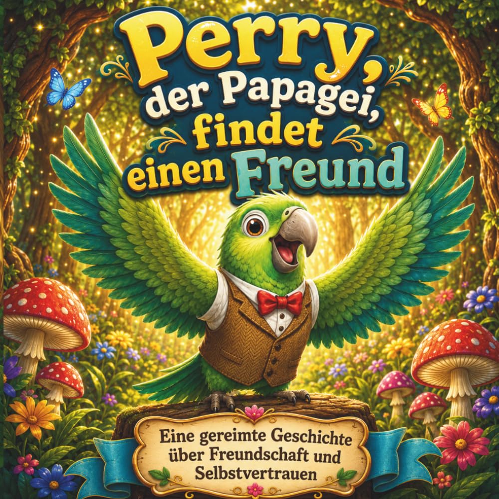 Perry, der Papagei, findet einen Freund: Ein lustiges Bilderbuch in Reimen über Freundschaft, soziale Fähigkeiten und Sich-selbst-Sein für Kinder ab 3 Jahren