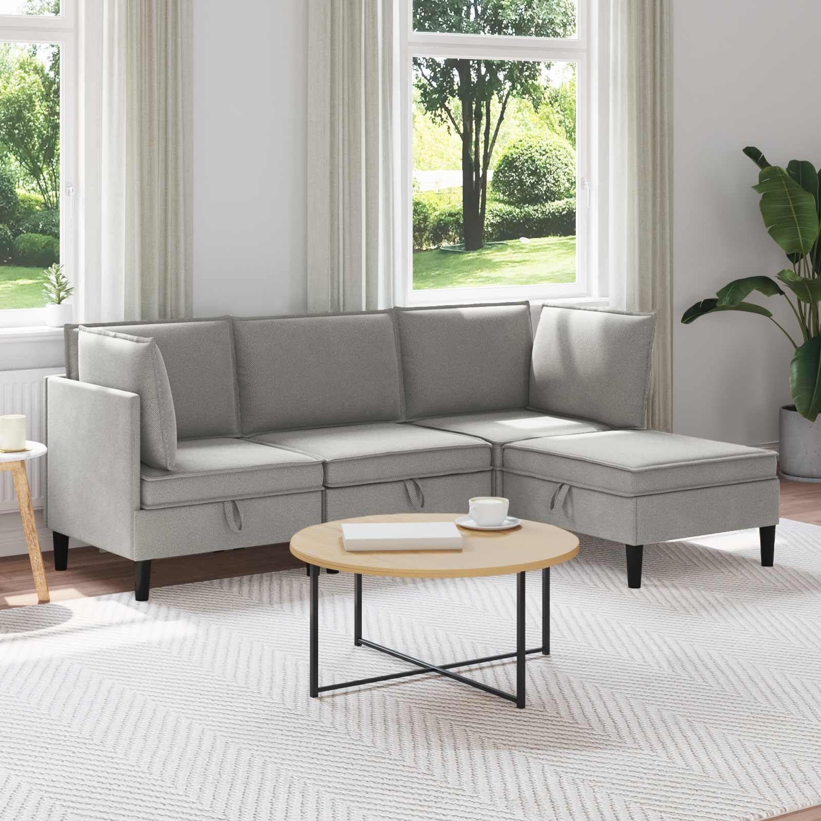 Genérico Juego de Muebles de salón 4 uds. Gris Claro Tela,Mobiliario,Sofás,210 x 140 x 82 cm-3413800