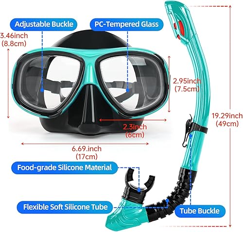 Miniatura 4 de Equipo de esnórquel para adultos y jóvenes, juego profesional de esnórquel de silicona con parte superior seca completa, máscara de buceo antivaho