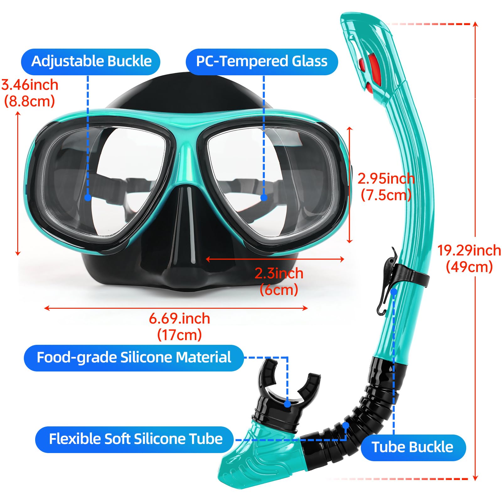 Equipo de esnórquel para adultos y jóvenes, juego de esnórquel profesional de silicona con parte superior seca completa, máscara de buceo antivaho con correa ajustable