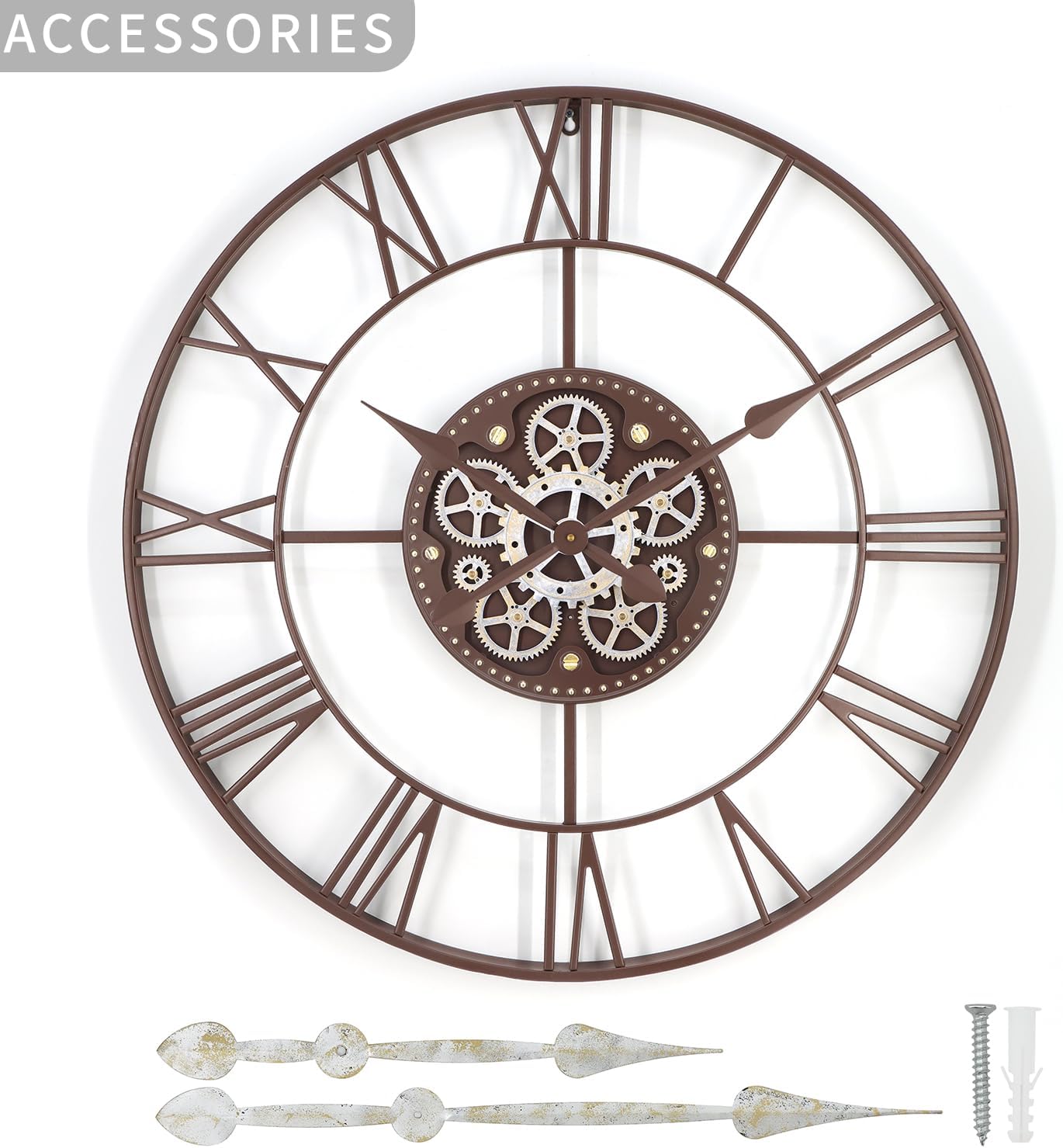 29 Inch Large Wall Clocks for Living Room Decor with Moving Gears,Large Wall Clock Industrial Steampunk,Oversized Metal Analog Wall Clocks for Farmhouse Home Battery Operated