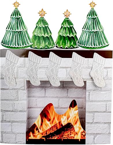 Chimenea de cartón de Navidad, chimenea falsa de cartón con calcetín 3D para decoración de fondo de fiesta de Navidad