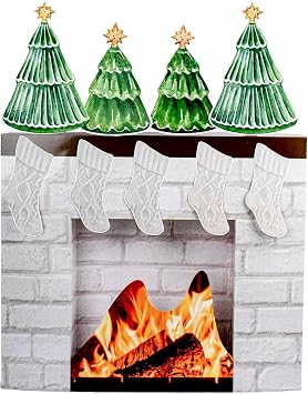 Christmas Cardboard Fireplace Prop Cardboard Faux Fireplace Fake Fireplace with Stocking 3D Fire Flame Prop for Christmas Party Background Decoration 27 x 23 x 3.5 Inches