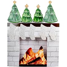 Christmas Cardboard Fireplace Prop Cardboard Faux Fireplace Fake Fireplace with Stocking 3D Fire Flame Prop for Christmas Party Background Decoration 27 x 23 x 3.5 Inches