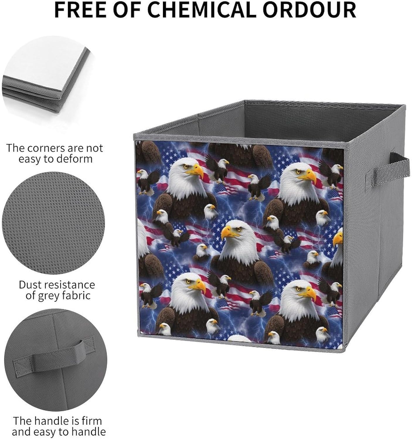 Functional Cube Organizer Bins, American Flag Cool Bald Eagle, Foldable Storage Containers for Bedroom, Living Room, Practical Storage Idea