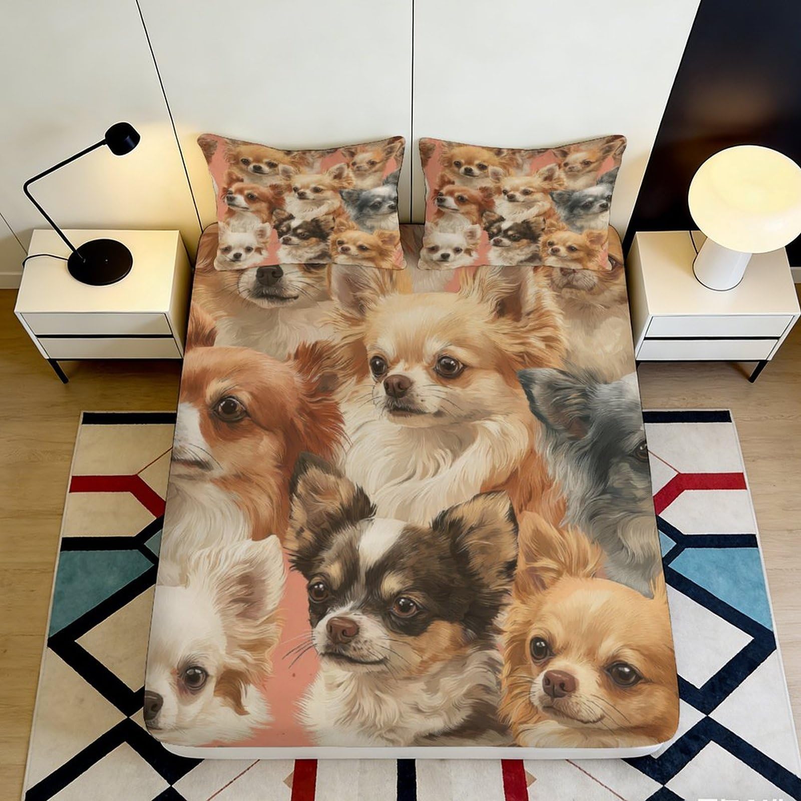 Uynsixtme Style-10 3D Printed Cute Dog Pattern Fitted Sheet Microfiber Deep Pocket Non-Slip Bedroom Bedding Puppy Mattress Fitted Cover 200X200x25cm