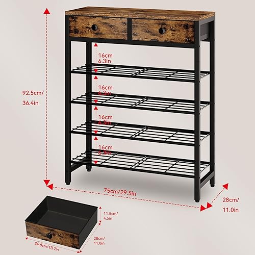 Miniatura 3 de IBUYKE Zapatero de 5 niveles, organizador de almacenamiento de zapatos de metal para 12-16 pares de zapatos, moderno soporte para zapatos con 2