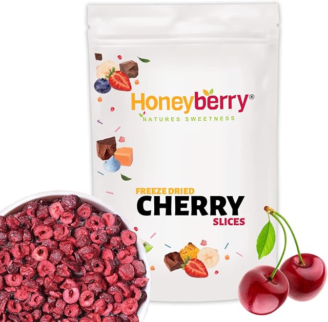 Freeze Dried Sour Cherry Slices 100g - Dehydrated from Frozen Dry Cherries - 100% Natural, No Added Sugar, Preservatives or Additives - Freeze Dried Fruit Perfect for Baking, Cake Decoration, Desserts