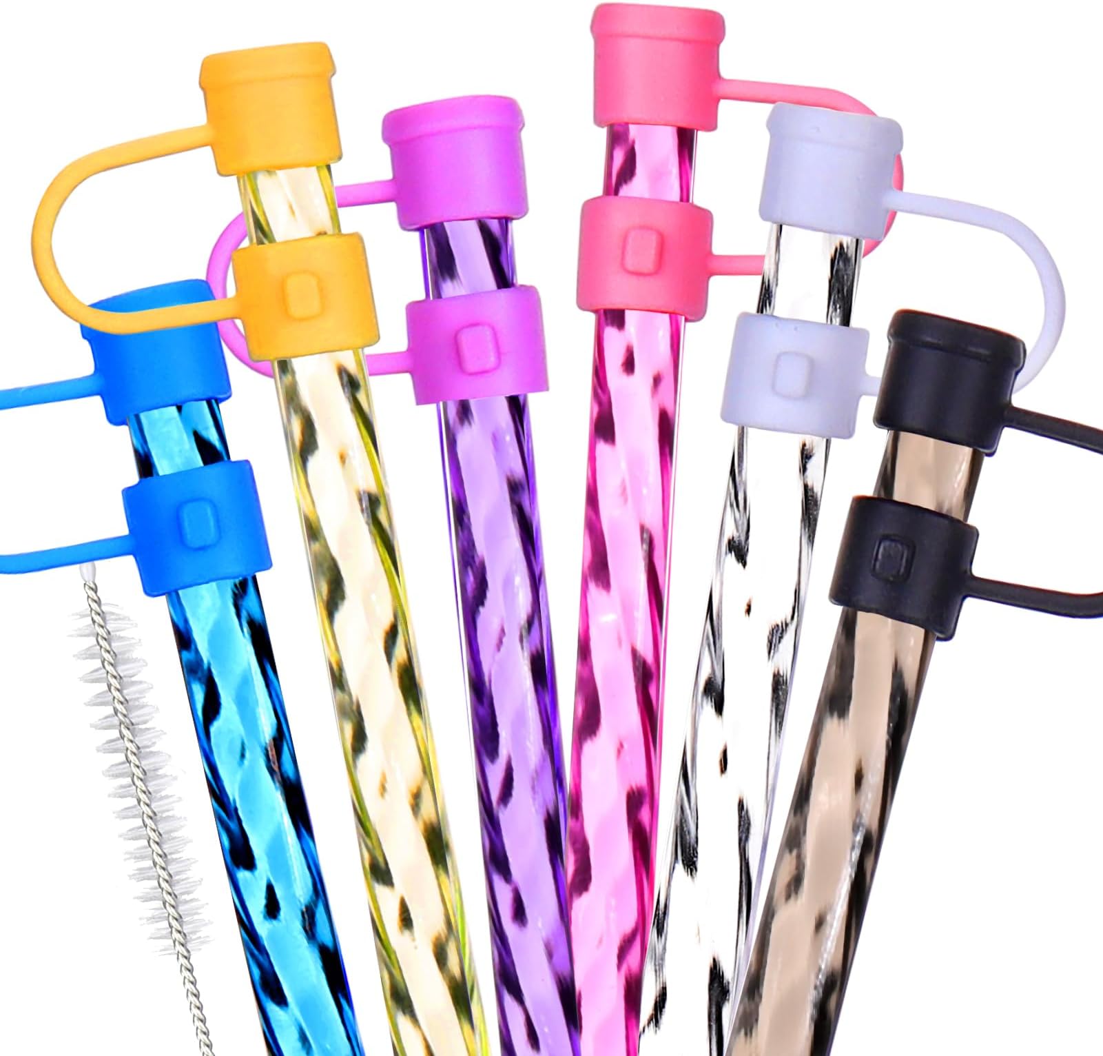 6 Pairs Replacement Straws and Straw Covers for Stanley, 10mm Reusable Straws with Cleaning Brush for Stanley Cup, Replacement Accessories for 40/30 OZ Tumbler, Standard