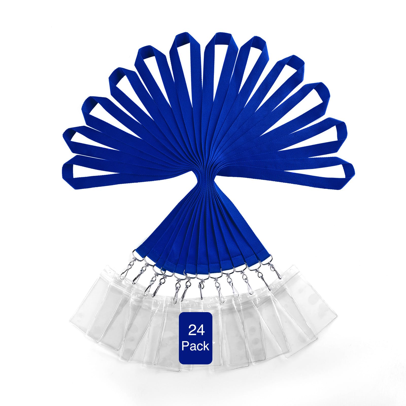 24 Pack Blue Polyester Lanyards with Waterproof Badge Holders, Neck Straps for ID Cards, Events, Office, and Schools