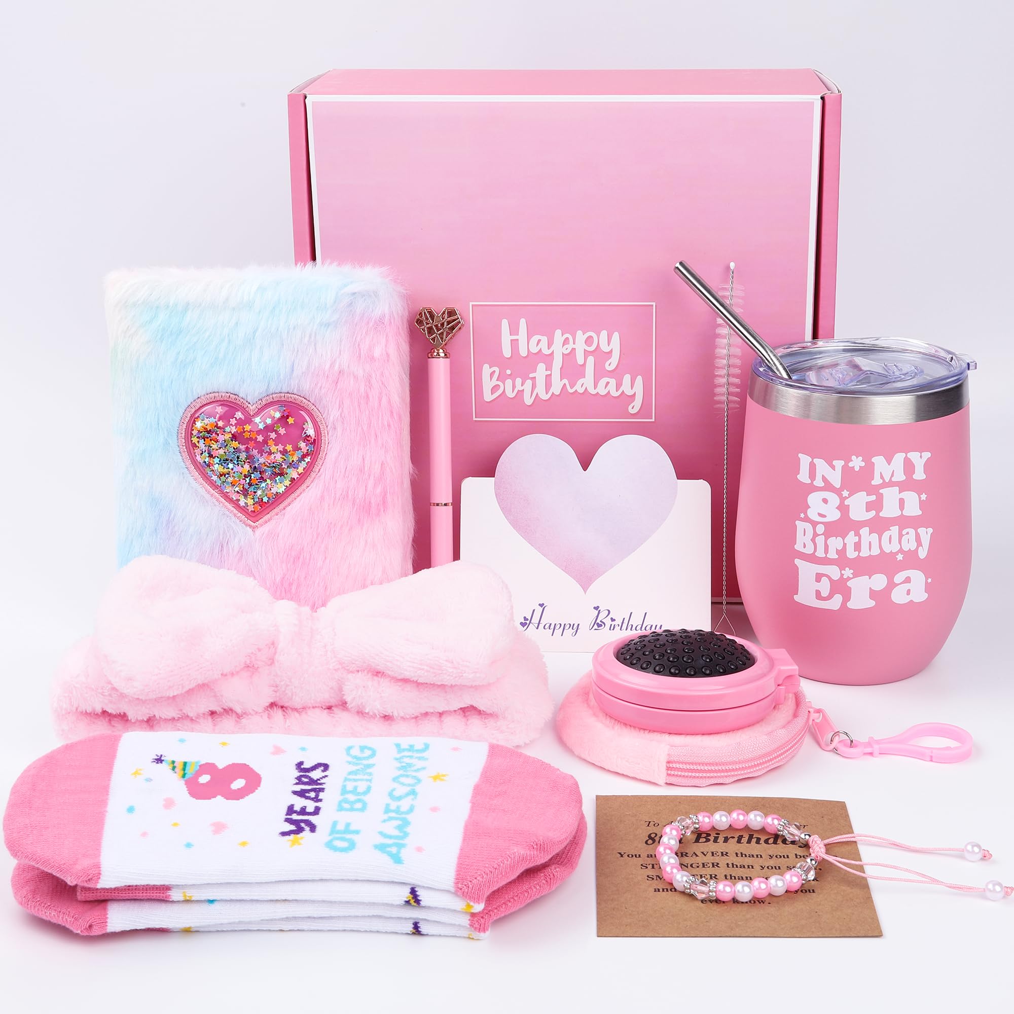 8 Year Old Girl Birthday Gifts - 9PCS Pink 8th Birthday Presents for Girl - Gifts for 8 Year Old Girls