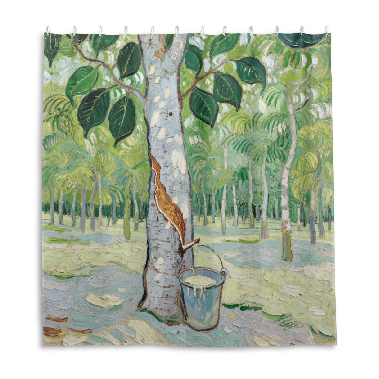 Rideau de bain résistant à l'eau vert peinture huile 168x183