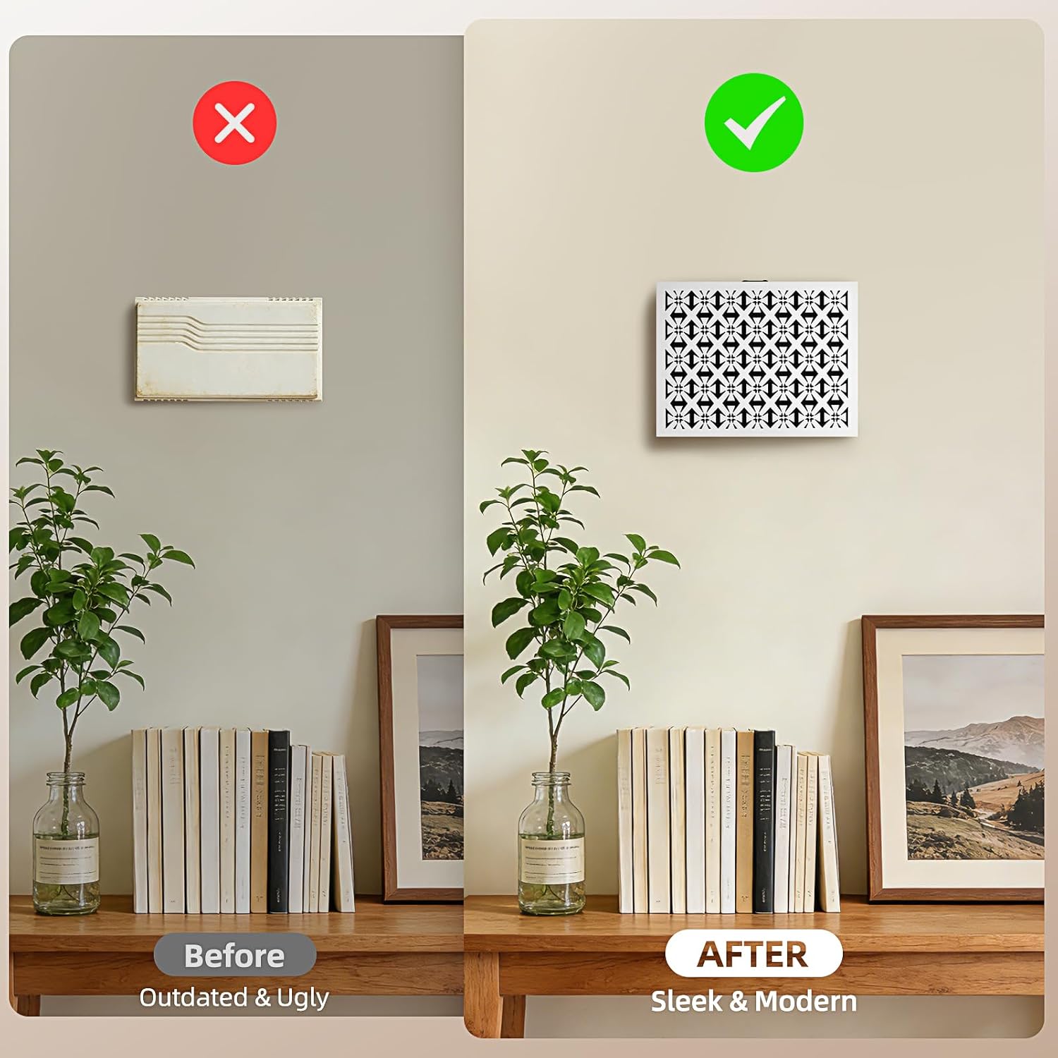 Doorbell Chime Cover Box Only - Geometric Lattice Cutout Indoor Door Bell Cover for Wall Inside, Decorative Wooden Design Cover for Home Upgrades Easy Install Universal Fit Door Bell Cover, White
