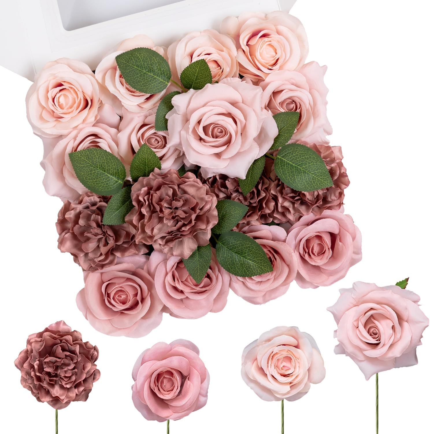 TINGE TIME Artificial Flowers Combo Mix Silk Flowers Pink Roses w/stem for DIY Wedding Bridal Bouquets Baby Shower Floral Arrangement Table Centerpieces Home Decorations (RougePink)