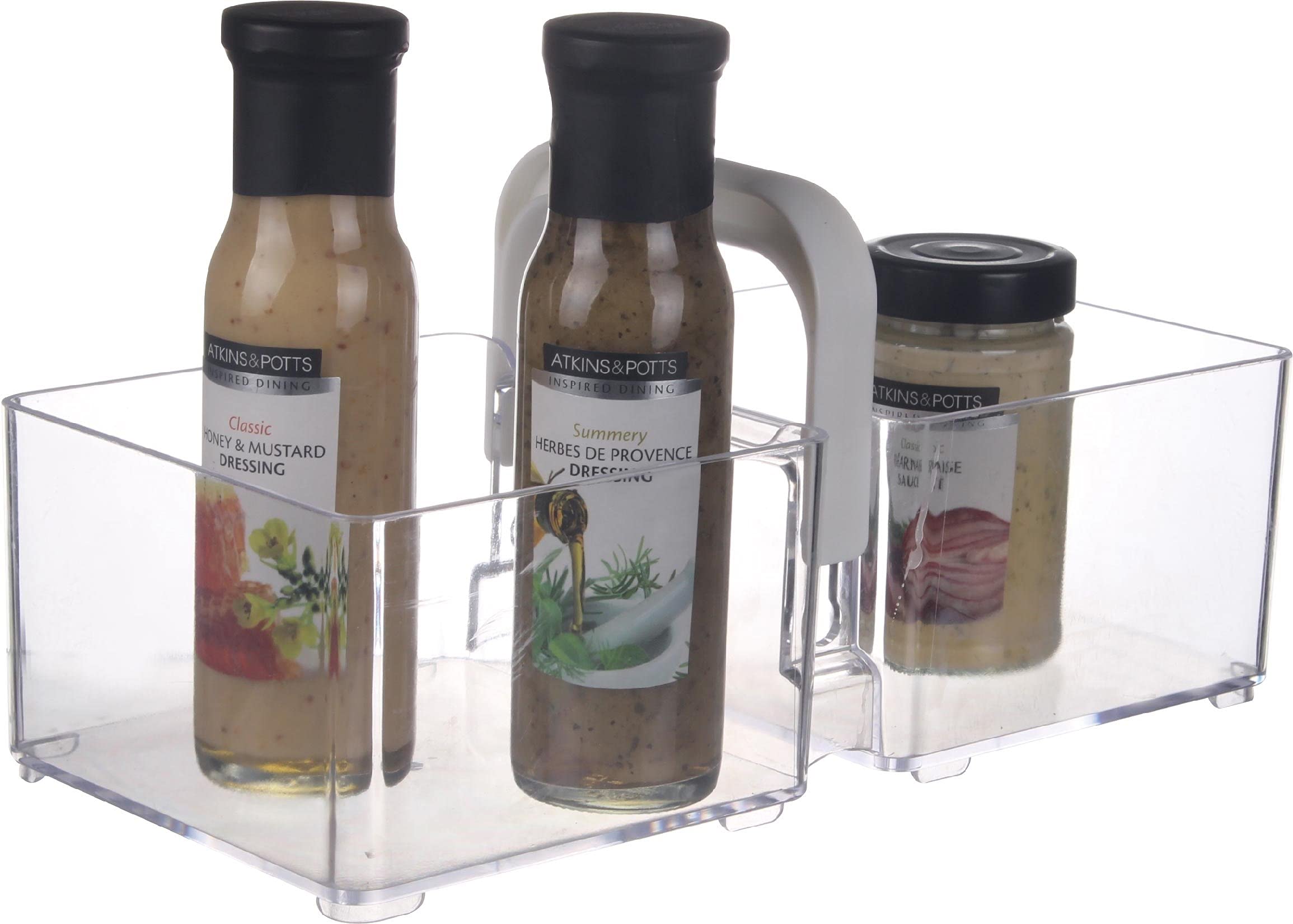 YBM HOME 2-Compartment Condiment Caddy Tote and Bin with Handle Keeps Condiments, Spices, Sauces, and Dressings Organized, Great for Kitchen, Cabinet, Pantry, Countertop, and Cupboard - Clear, 2127