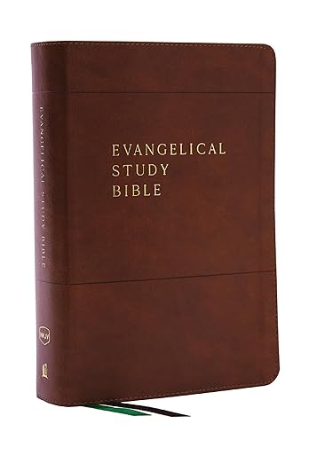 Evangelical Study Bible: Christ-centered. Faith-building. Mission-focused. (NKJV, Brown Leathersoft, Red Letter, Thumb Indexed, Large Comfort Print)