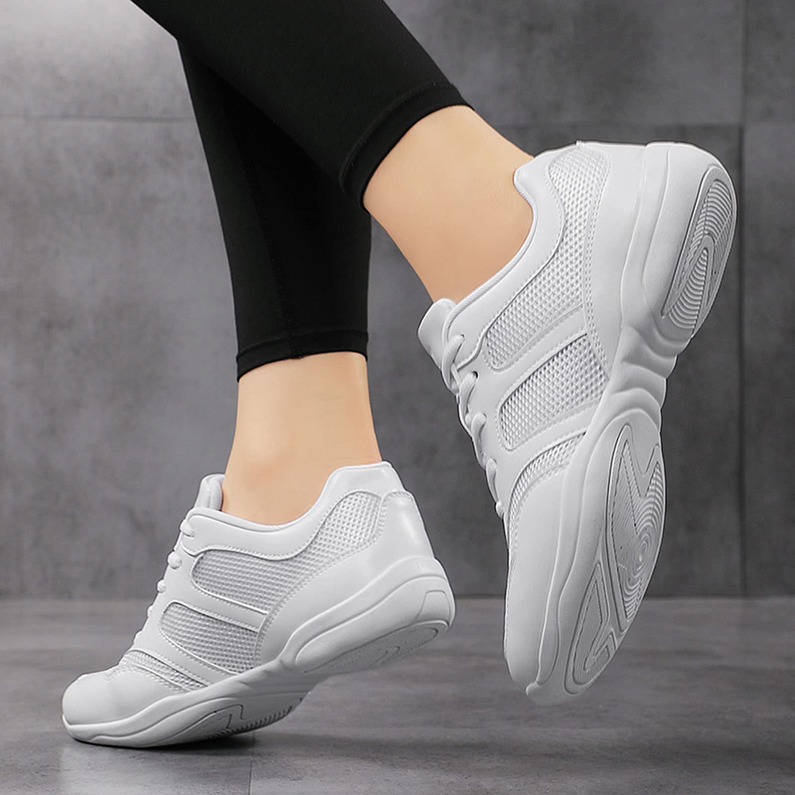YUKTOPA Scarpe da cheerleading da donna, bianche, con lacci, scarpe da ginnastica aerobica, ginnastica, danza, scarpe sportive di squadra, bianco, 38.5 EU