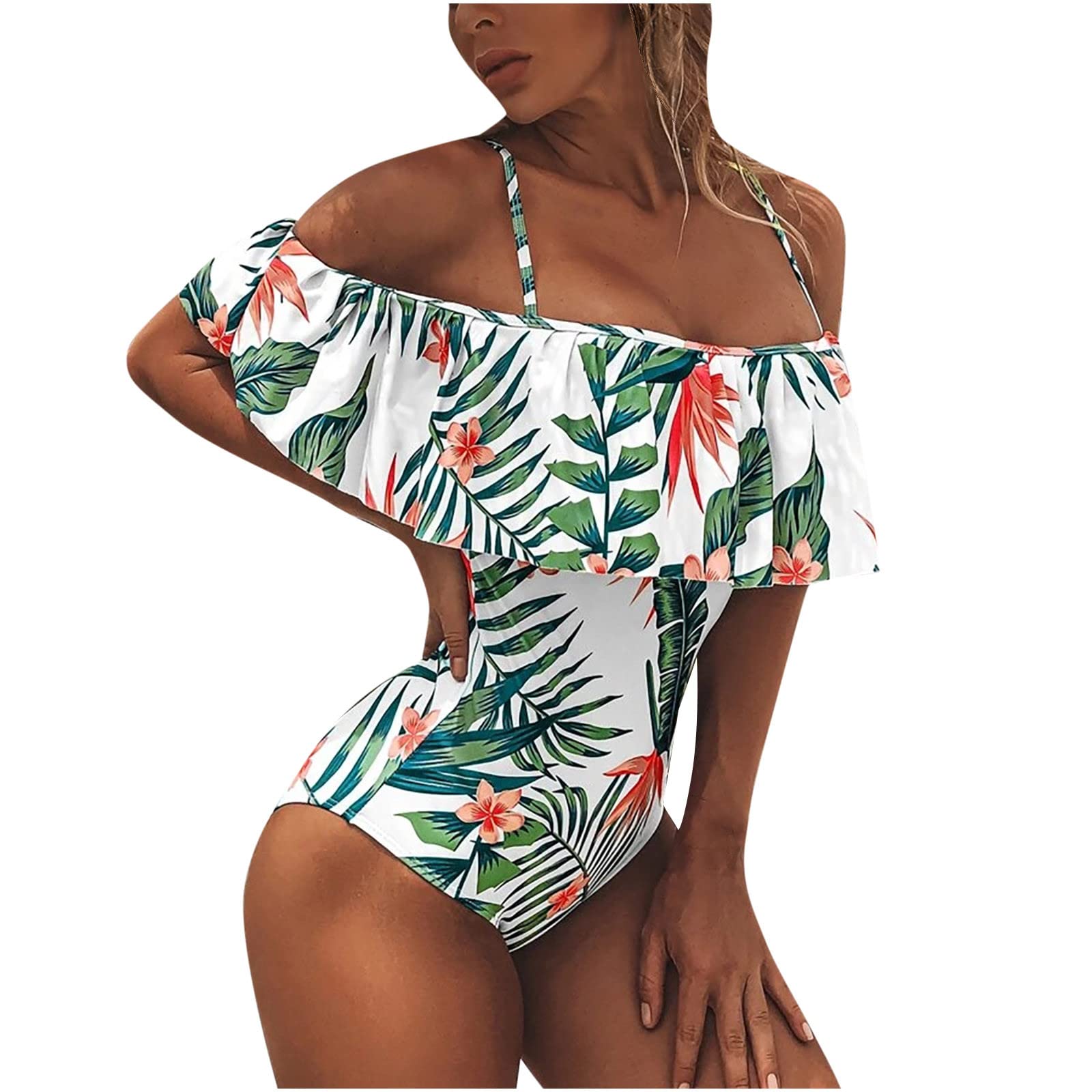 NUSGEAR 2023 Bañadores de Mujer Traje de una Pieza Traje de Baño Hawaiano Impresión Tropical Playa Sexy Push up Bikini un Hombro Tankinis Slim Fit Beachwear Moda Conjunto de Bikinis vacacion Piscina SPA