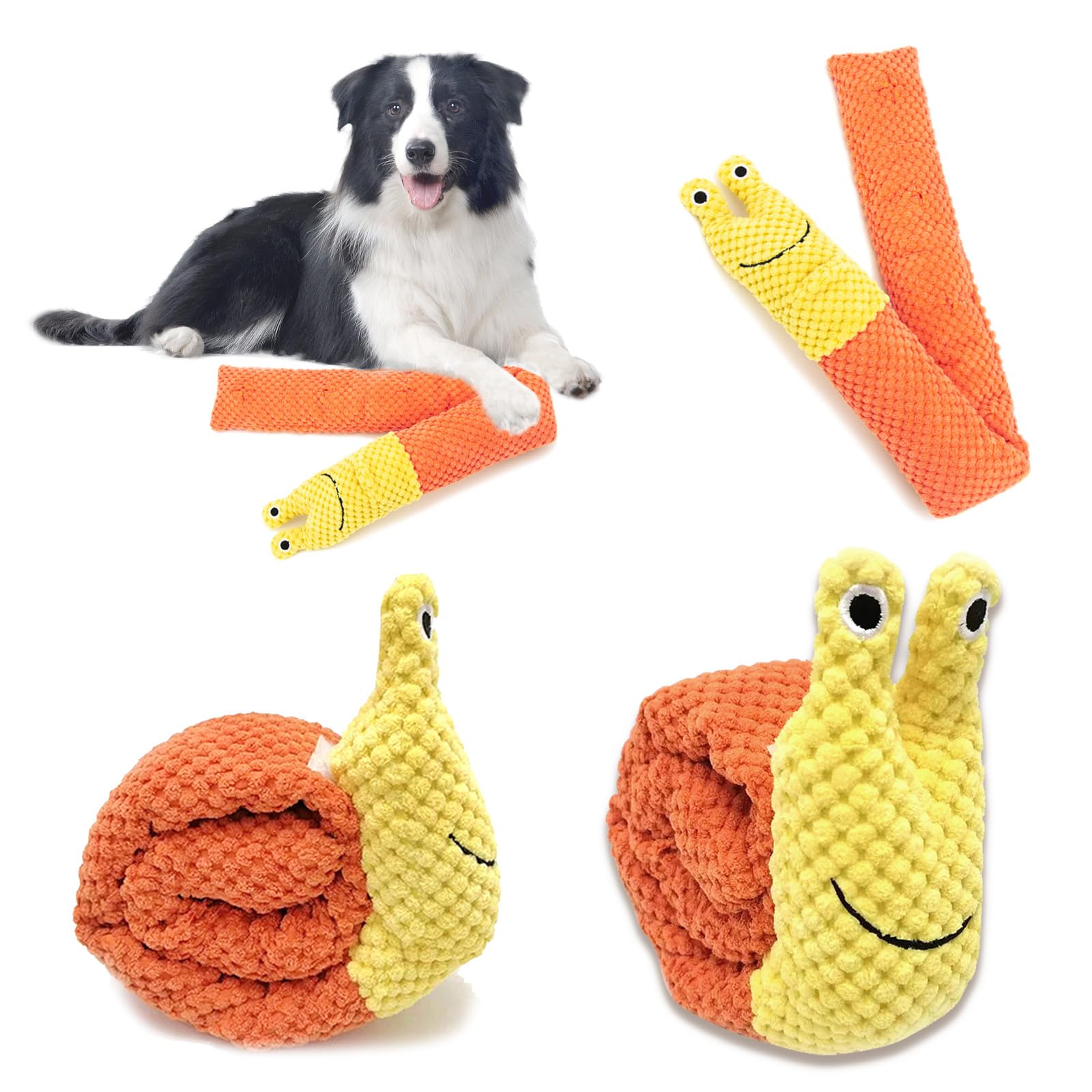 BSITSSS Interactive Squeaky Dog Toys for Boredom, Snail Shape Dog Treat Dispenser Toy, Orange Yellow Dogs Puzzle Enrichment Toy for Puppy Release Stress Brain Training & Entertainment