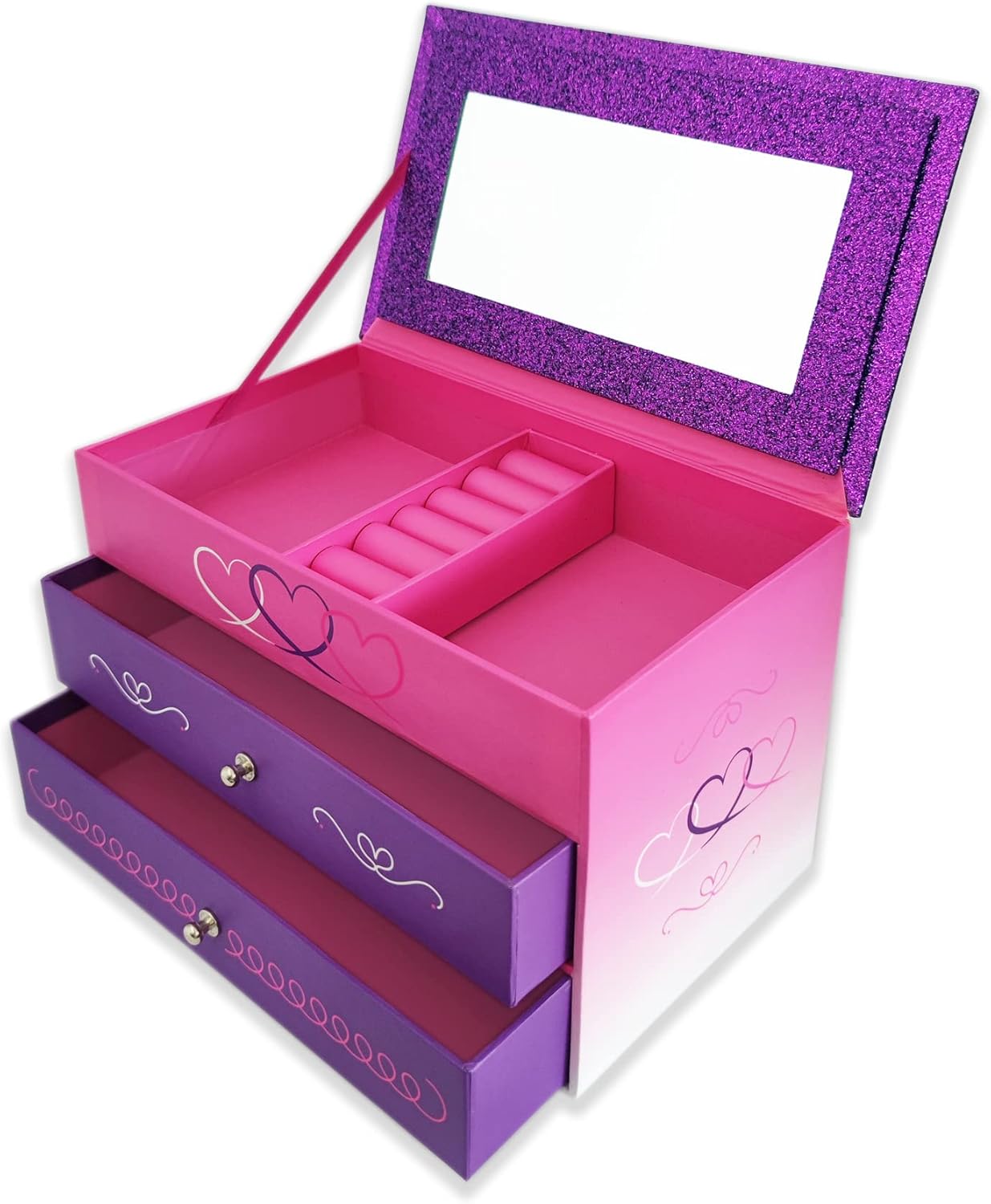 Jewelry Box for Girls - Pink and Purple Sparkles with Hearts and Pink Trim (Purple Sparkle) : Clothing, Shoes & Jewelry