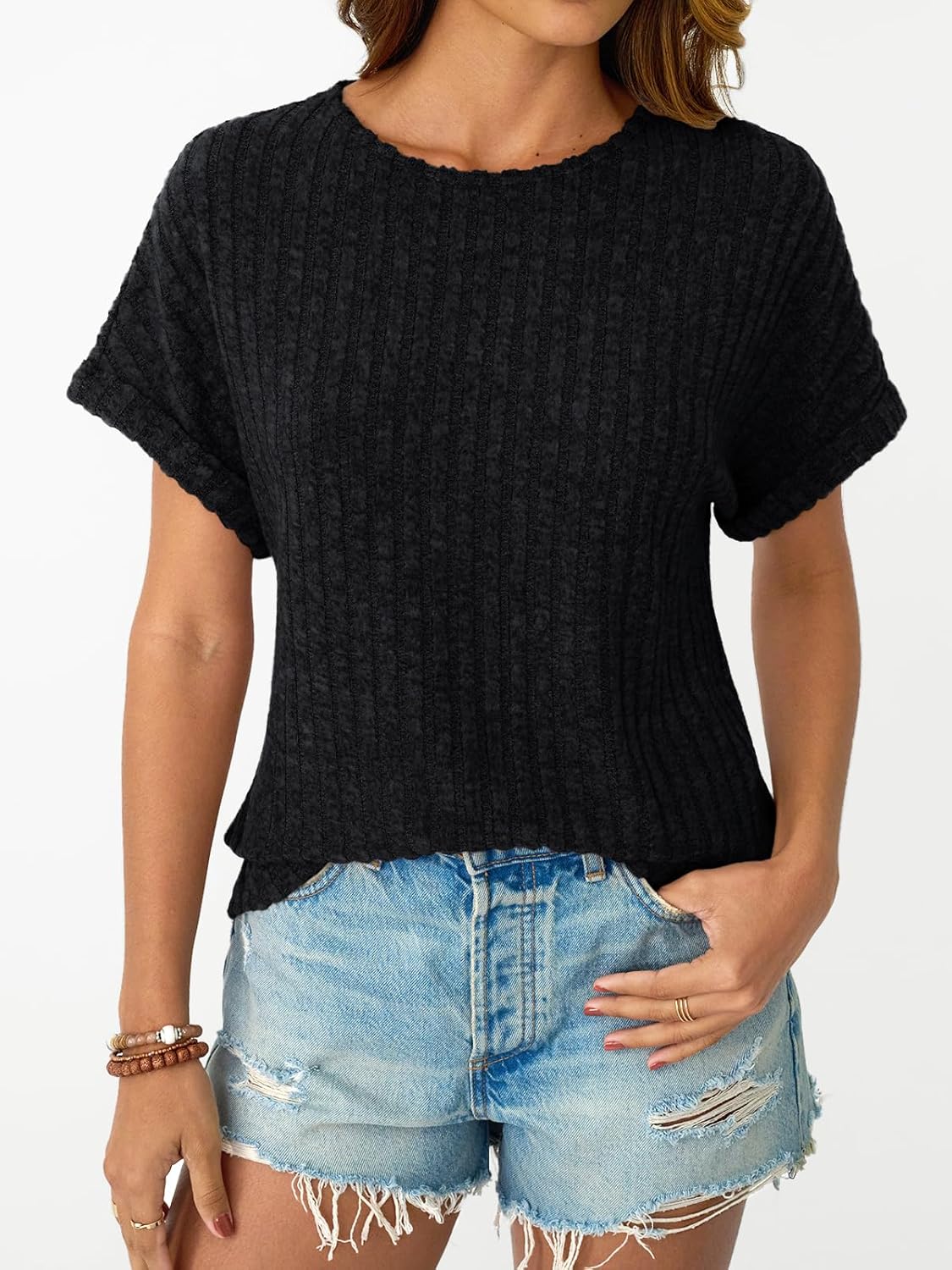 LILLUSORY Women Short Sleeve T Shirt Summer Sweater Dressy Casual Blouse Business Top Work Clothing - Image 2