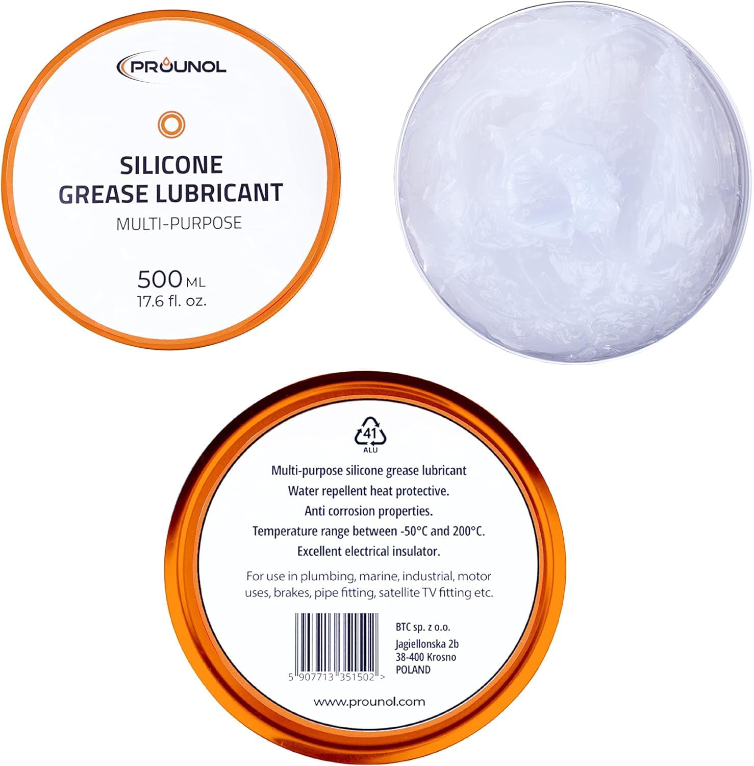 Prounol Graisse Silicone Alimentaire pour Joint Torique et Robinet, 500 ml | Contact eau potable (certifié PZH) | Piscine, plomberie, mécanique | Diélectrique, imperméable | Grand format atelier