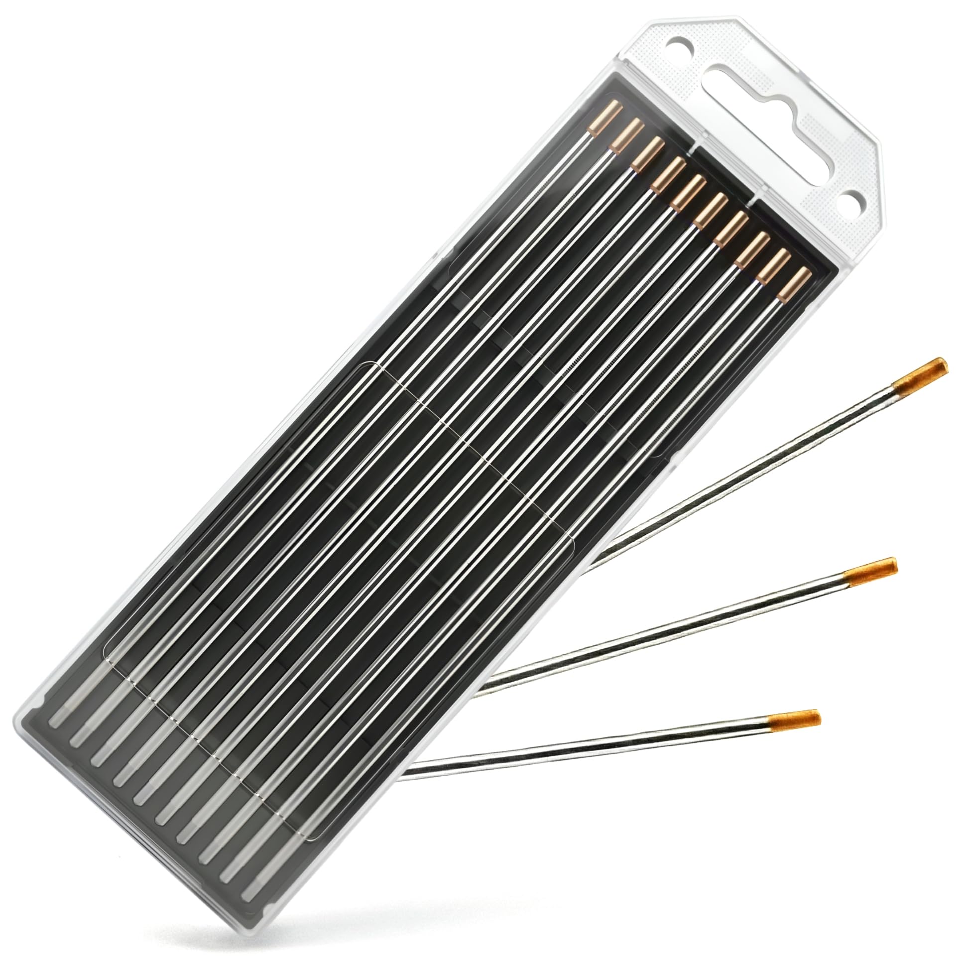 WIG Wolframelektroden Set (10 Stück) - Tungsten Schweißelektroden für WIG Schweißen AC DC - Wolfram Elektrode für Edelstahl & Alu Schweißen Gold, Blau, Grün, Grau (Gold (WL-15), Ø 2,4 mm)