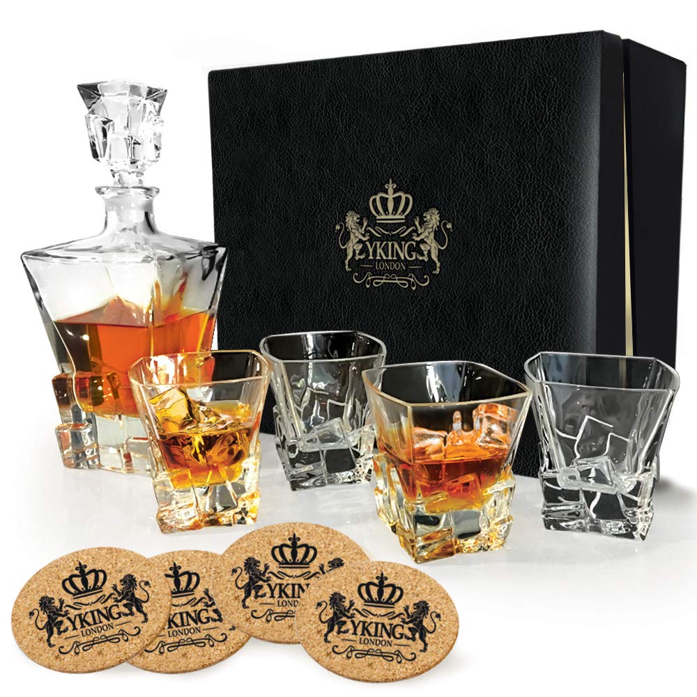 Buy YKing Whiskey Decanter Set in Premium Gift Box with 4 Glasses and 4