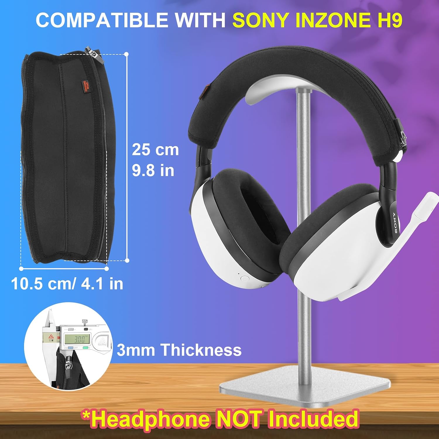 INZONE H9 Headband Cover Compatible with Sony INZONE H3/ H5/ H7/ H9 Headphones Thicker Sports Fabric Replacement Headphone Headband Cushion Pad Cover Headband Protector (Black) image 2