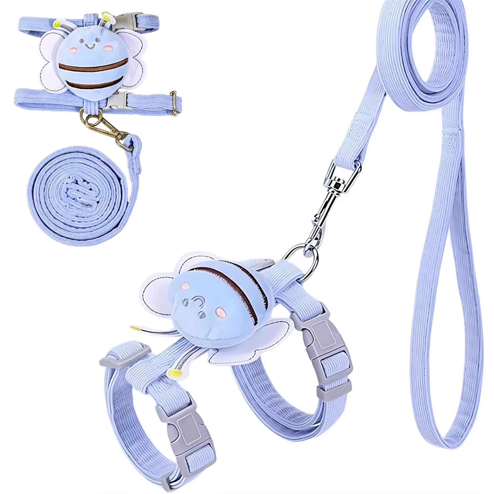 Kitten Harness and Lead Set, Cat Leash and Harness for Outdoor Walking, Cat Lead and Harness Set with Comfortable Fit, M Size in Haze Blue Design