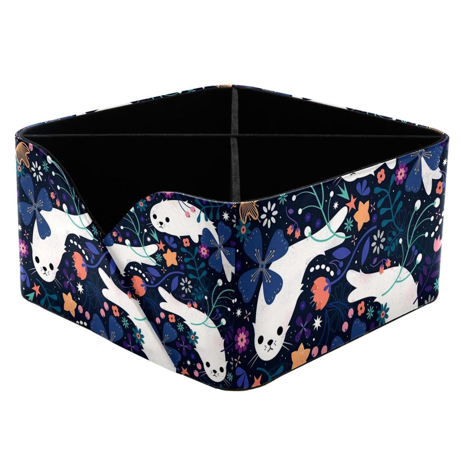 KengjuTesu Sea Lion Like in Flowers Desktop Organizer Pen Holder, Rectangular Pencil Cup for Office, Study and Makeup Stations
