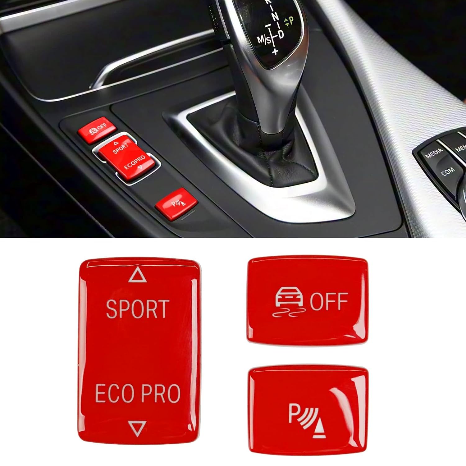Jaronx Compatible with BMW Gear Mode Switch Button Cover for 1'F20/F21 2012-2018,2'F22/F23 2014-2018,3'F30/F31 2013-2019,4'F32/F33 2014-2019,3PCS Gear Shift Panel ESP OFF/Sport/ECOPRO P Button for BMW
