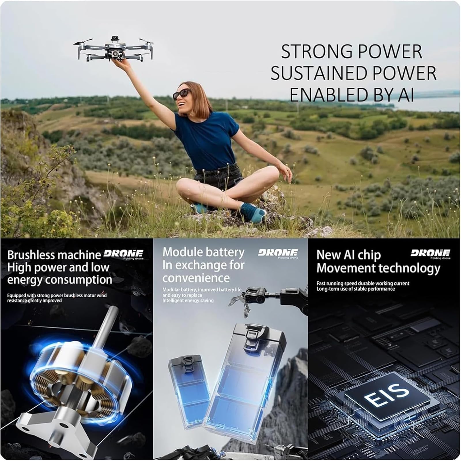 Dron z kamerą 8K dla dorosłych, mini dron FPV z dwiema kamerami, inteligentne omijanie przeszkód, składana konstrukcja, sterowanie za pomocą aplikacji, śledzenie GPS, dla początkujących