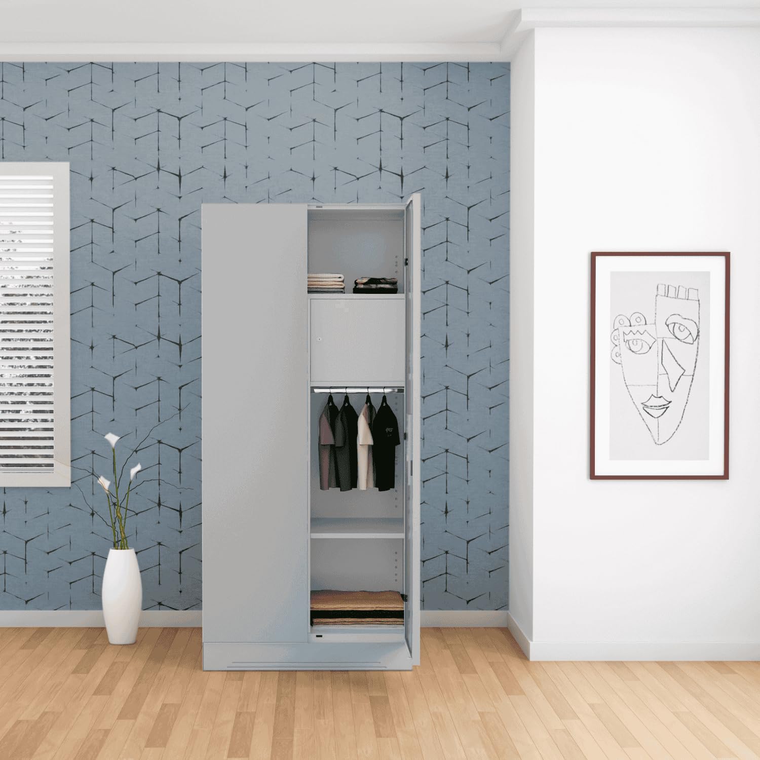 GODREJ INTERIO Almirah Slimline 2-Door Steel Almirah, Cupboard for Clothes (Royal Ivory), 1-Year Warranty, 1 Locker, 4 Shelves-picture-30