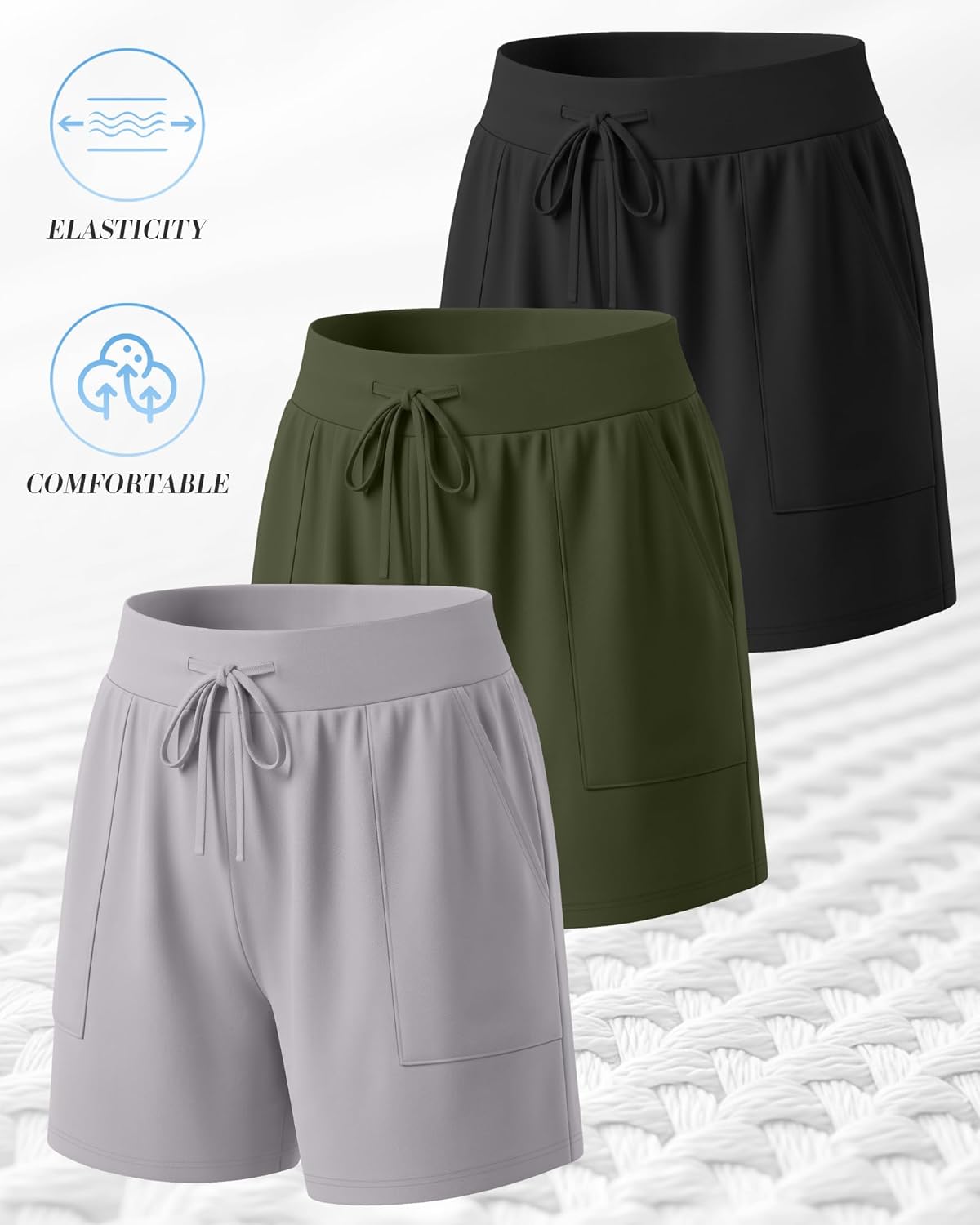 3 Pack Women's Plus Size Shorts, Drawstring Sweat Shorts Loose Lounge Running Athletic Shorts with Pockets - Image 3