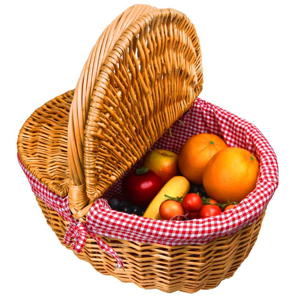 Les Jardins de la Comtesse - Cestino di Vimini - Per picnic o per un'uscita al Mercato - Tessuto Vichy Rosso - 40 x 31 x 20 cm