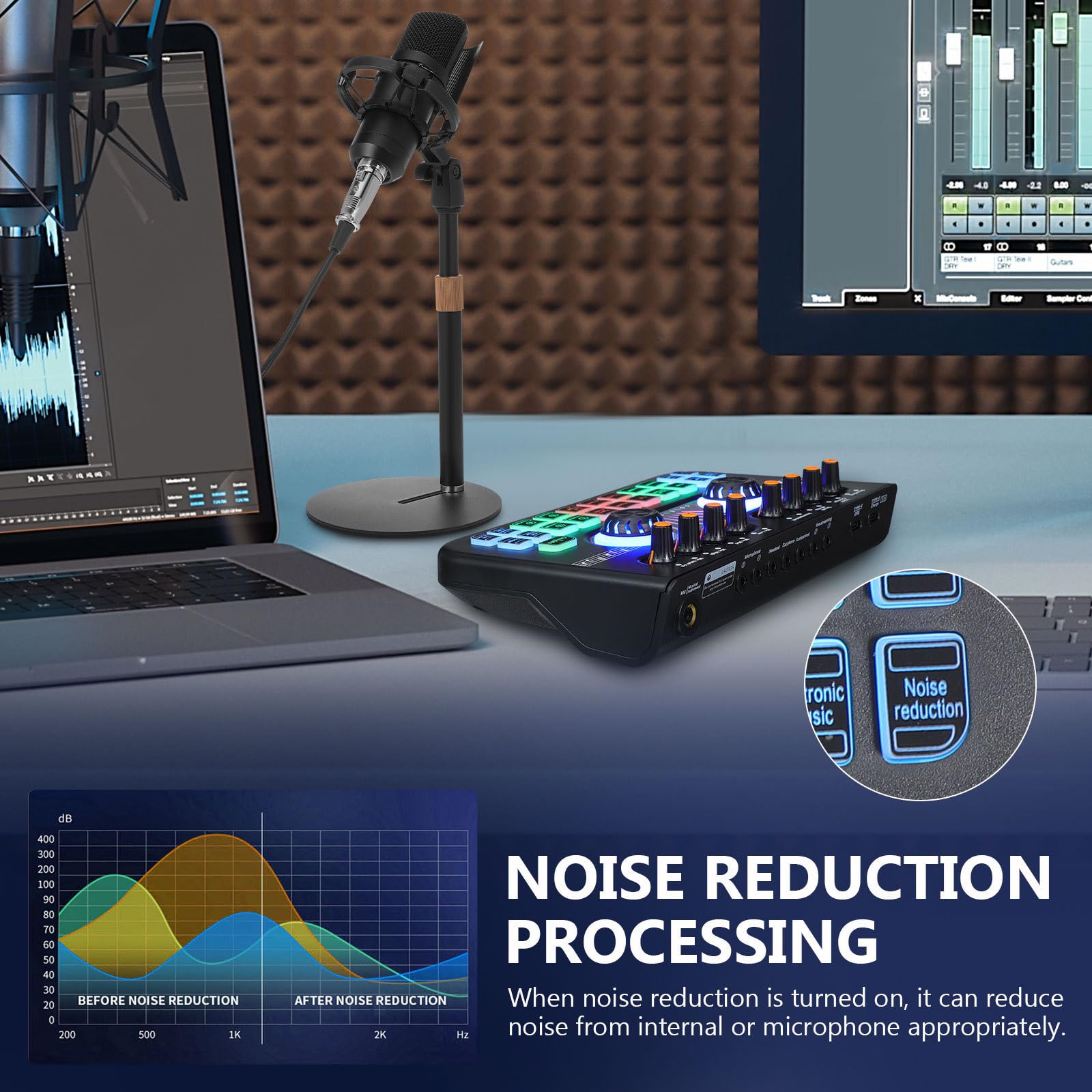 POPETPOP Mixer Audio Professionale per Podcast e Gaming Scheda Audio Stereo, Costruzione Robusta in Metallo e Plastica, per Setup di Streaming e Registrazione