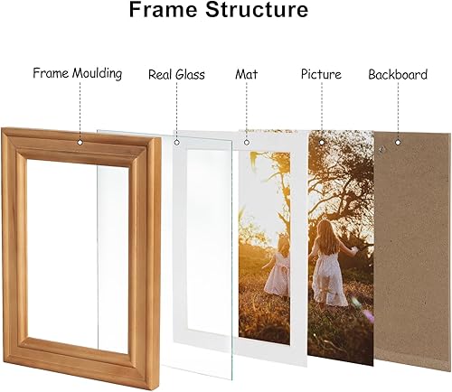 Miniatura 7 de Portarretratos de madera doble con bisagras de 5 x 7 pulgadas, vertical y horizontal, en veta de madera envejecida, pantalla de 4 x 6 pulgadas con