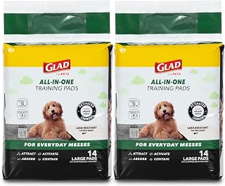 Glad for Pets Black Charcoal Puppy Pads, 23 x 23 Inch, 6-Layer Leak-Resistant Design, Activated Carbon Odor Control, Pheromone Attractant for Potty Training, 14 Count - 2 Pack