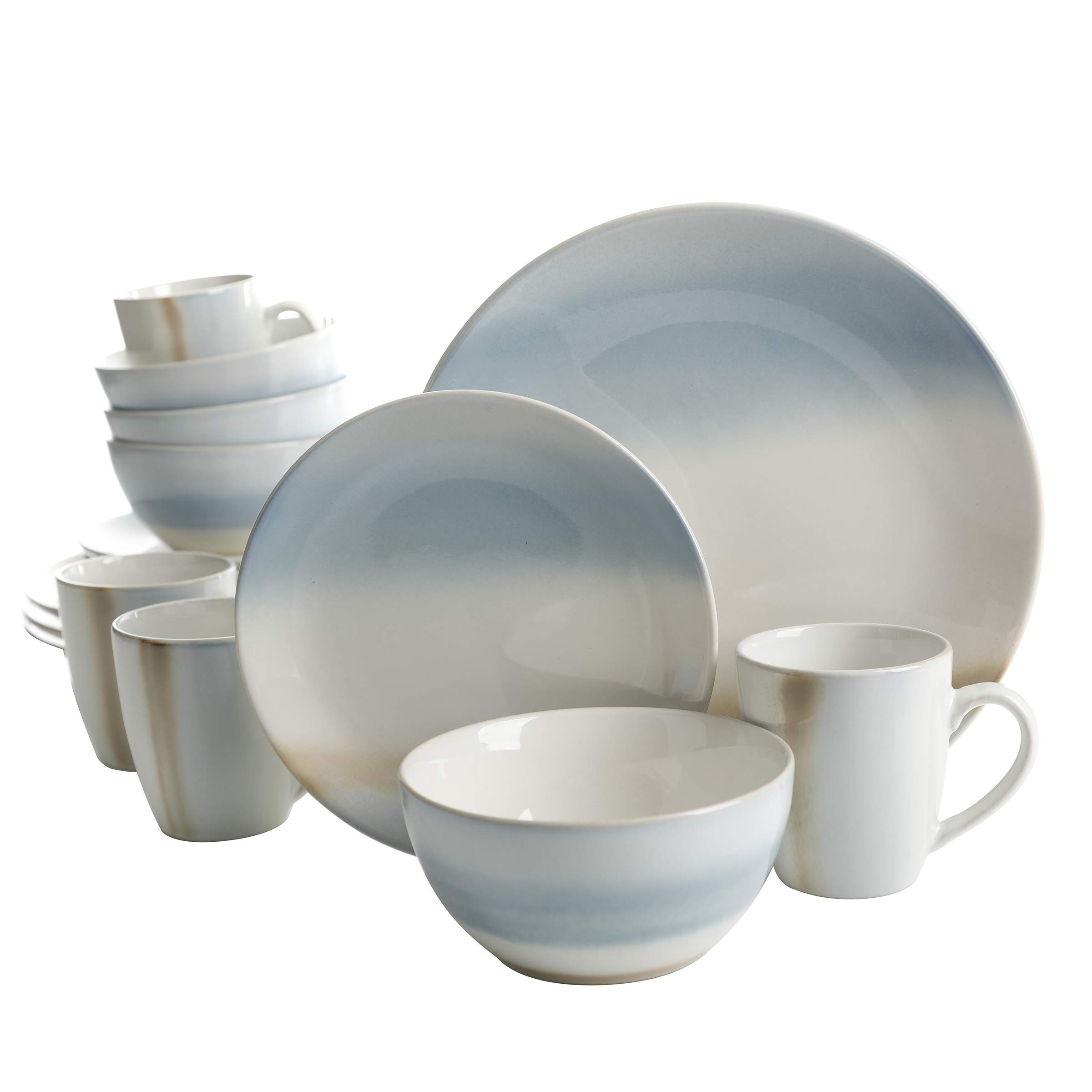 Gibson Elite 127324.16R GE Round Reactive Stoneware Set Dinnerware, Light Blue