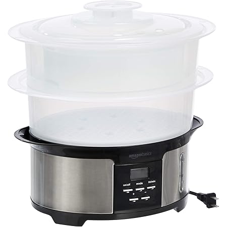 Amazon Basics 8.5 Quart 2-Tiered Digital Food Steamer - Black & Stainless Steel